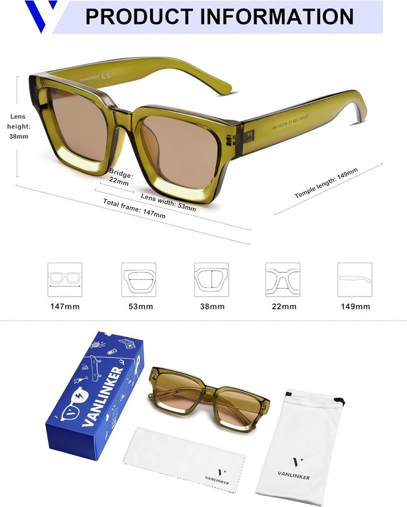 VANLINKER Thick Square Sunglasses for Men Women Retro Chunky Rectangle Shades UV400 Protection VL9731 - Image 5